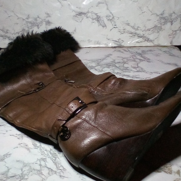Michael Kors Shoes - *SOLD*  Michael Kors Knee High Boots Clara Wedge Tumbled Leather Mocha Brown 8.5